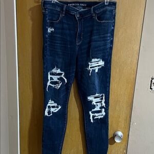 American Eagle Outfitters Women's Dark Blue Distressed Skinny Jeans